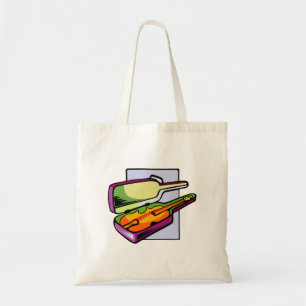Violin in in hoesje paars en groen grafisch tote bag