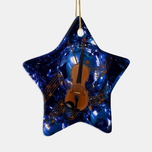 Violin in met kerstblauw Baubles Keramisch Ornament (Rechts)