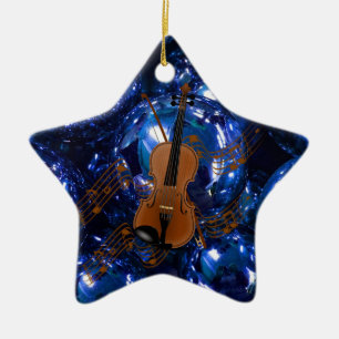Violin in met kerstblauw Baubles Keramisch Ornament
