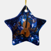 Violin in met kerstblauw Baubles Keramisch Ornament (Achterkant)