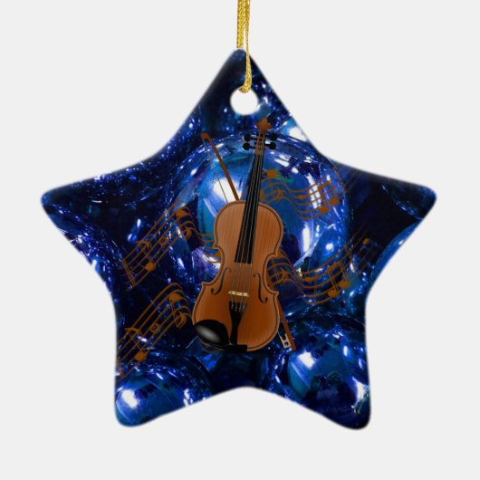 Violin in met kerstblauw Baubles Keramisch Ornament (Achterkant)