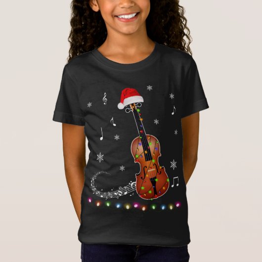 Violin Instrument Santa Hat kerstlampjes T-shirt (Voorkant)