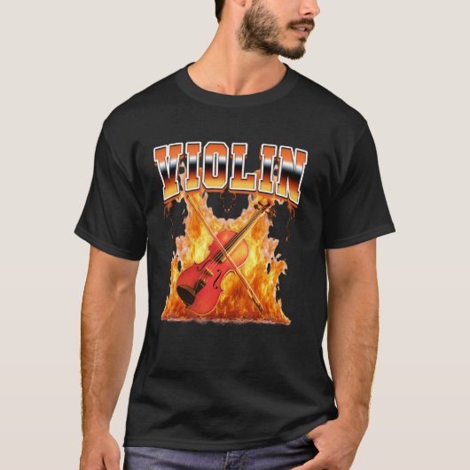 Violin Instrument Violinist Flames 90s Bootleg Sty T-shirt (Voorkant)