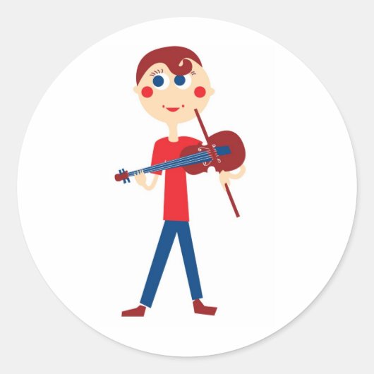 Violin jongen ronde sticker (Voorkant)