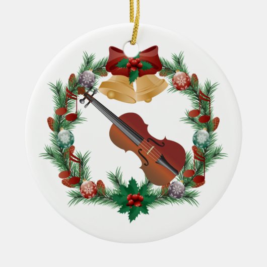 Violin Kerstmis met muziekversiering Keramisch Ornament (Voorkant)