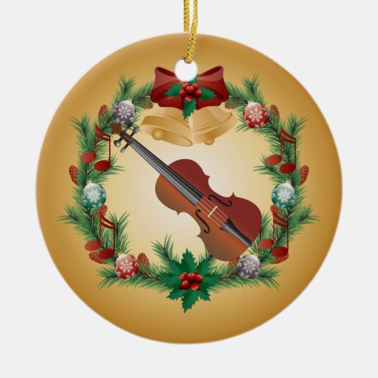 Violin Kerstmis met muziekversiering Keramisch Ornament (Voorkant)
