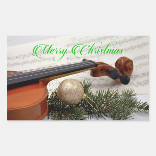 Violin kerstmuziek rechthoekige sticker (Voorkant)