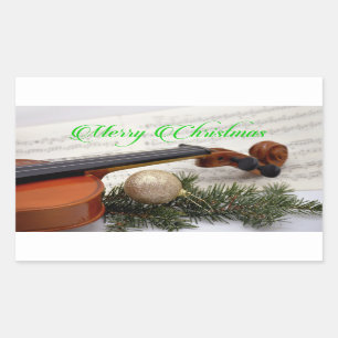 Violin kerstmuziek rechthoekige sticker