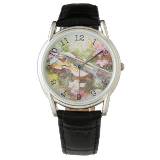 Violin - kroonbeschermer zwarte leder horloge