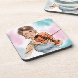 Violin Lady, 6 plastic Onderzetters,  kunst Onderzetter