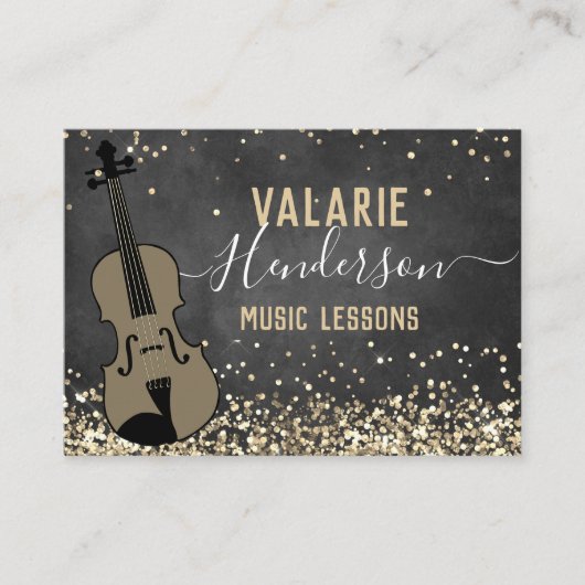 Violin Lessons Gold Glitter Visitekaartje (Voorkant)