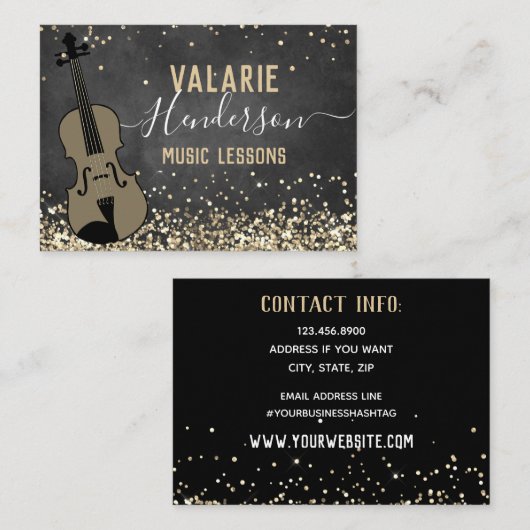 Violin Lessons Gold Glitter Visitekaartje (Voorkant / Achterkant)