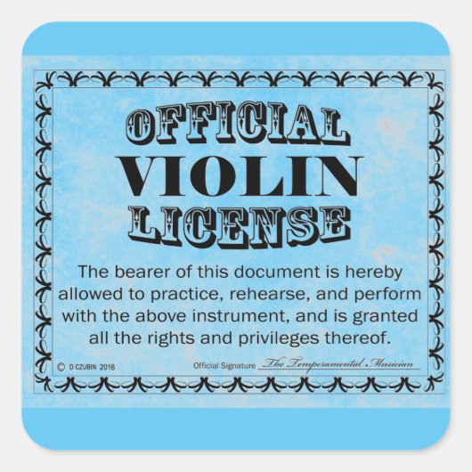Violin License Square Sticker (Voorkant)