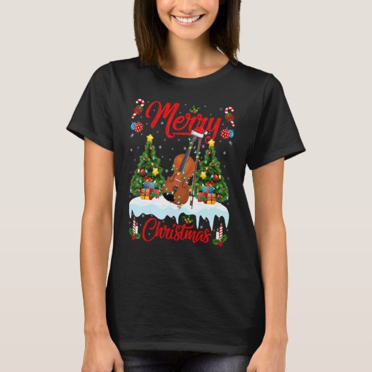 Violin   Lights Xmas Tree Santa Violin Christmas T-shirt (Voorkant)