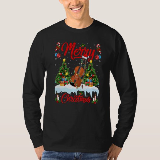 Violin  Lights Xmas Tree Santa Violin Christmas T-shirt (Voorkant)