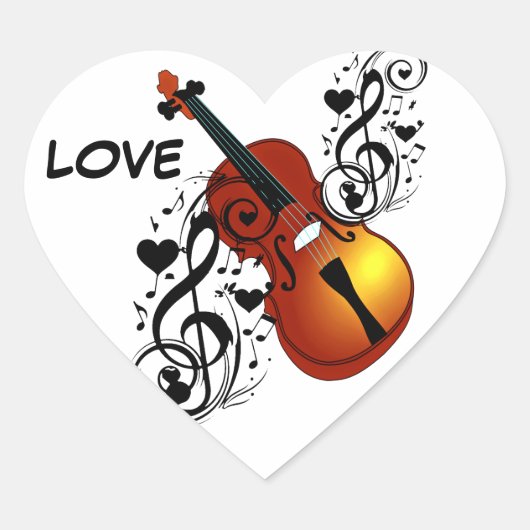 Violin, Lover op Heart_ Hart Sticker (Voorkant)