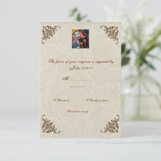 Violin Man Day of the Dead Wedding RSVP (Staand voorkant)