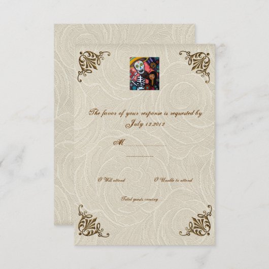 Violin Man Day of the Dead Wedding RSVP (Voorkant / Achterkant)