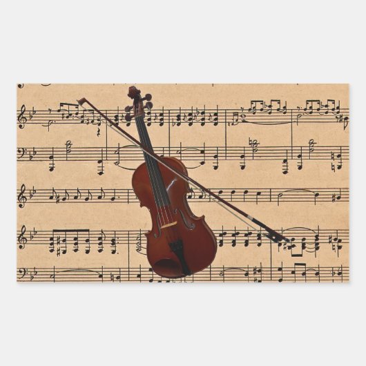 Violin met achtergrond voor vel muziek rechthoekige sticker (Voorkant)