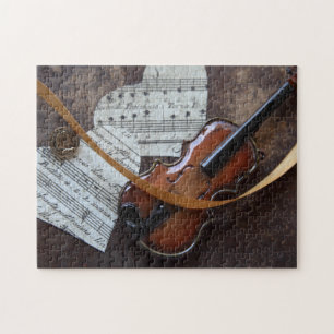 Violin met boek en hart legpuzzel