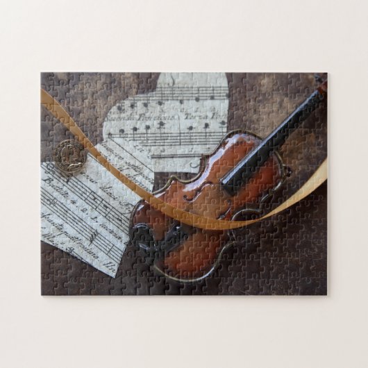 Violin met boek en hart legpuzzel (Horizontaal)