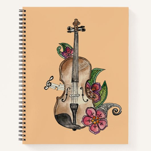 Violin met Flowers ontwerp op een Notitieboek / Jo (Voorkant)