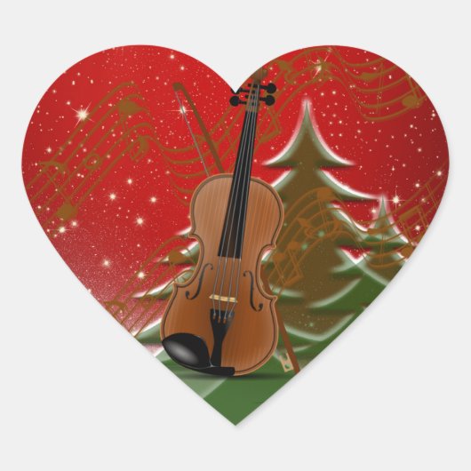 Violin met Kerstmis Hart Sticker (Voorkant)