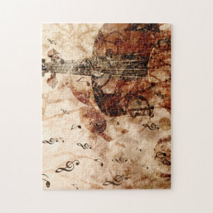 Violin met muzieknoten vintage muziekillustratie legpuzzel