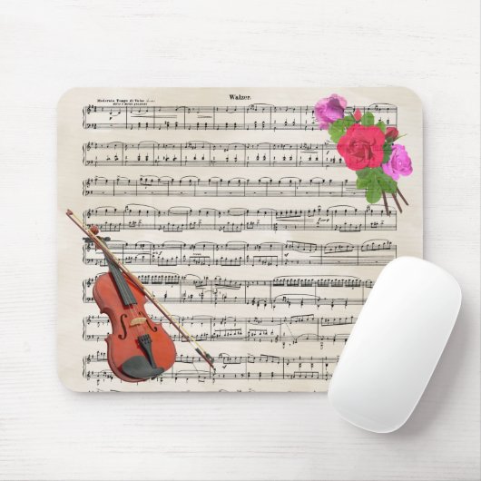 Violin met  vel muziek en Rozen Muismat (Met muis)