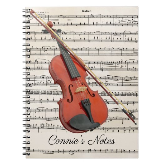 Violin met vel muziek op maat notitieboek (Voorkant)