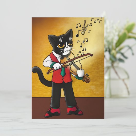 Violin Music Cat Kaart (Staand voorkant)