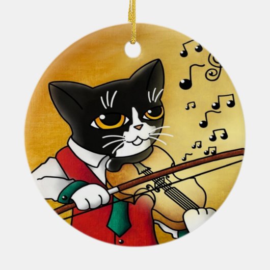 Violin Music Cat Keramisch Ornament (Achterkant)