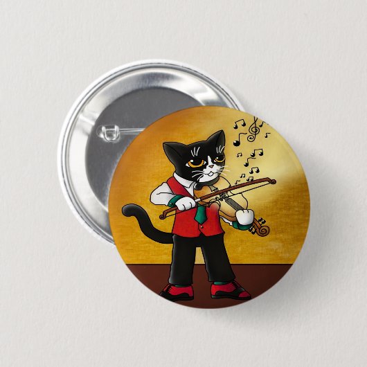 Violin Music Cat Ronde Button 5,7 Cm (Voorkant /achterkant)