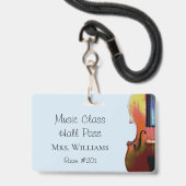 Violin Music Orchestra Class Blue Hall Pass Badge (Achterkant met lanyard)
