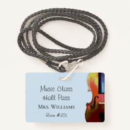 Violin Music Orchestra Class Blue Hall Pass Badge