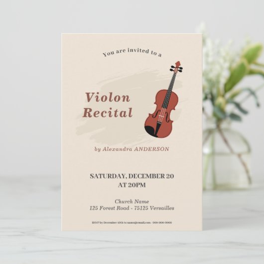 Violin Music Recital Invitation Kaart (Staand voorkant)