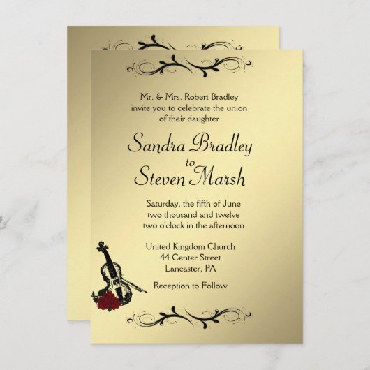 Violin Music Wedding Invitation 4,5 inch x 6,25 in Kaart (Voorkant / Achterkant)