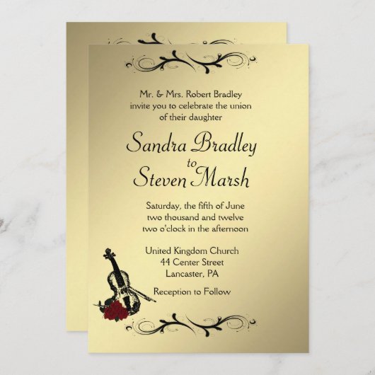 Violin Music Wedding Invitation 5" x 7" Kaart (Voorkant / Achterkant)