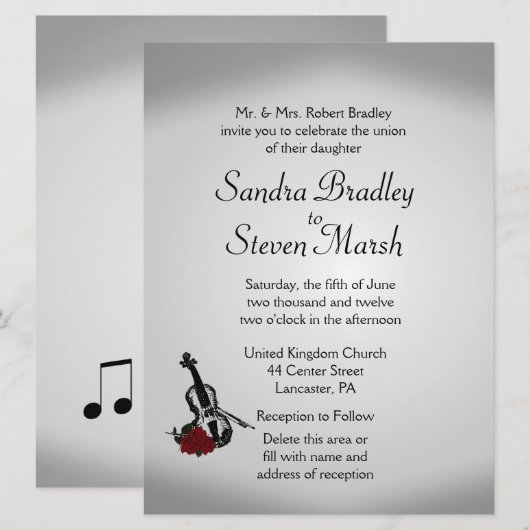 Violin Music Wedding Invitation 6,5 inch x 8,75 in Kaart (Voorkant / Achterkant)