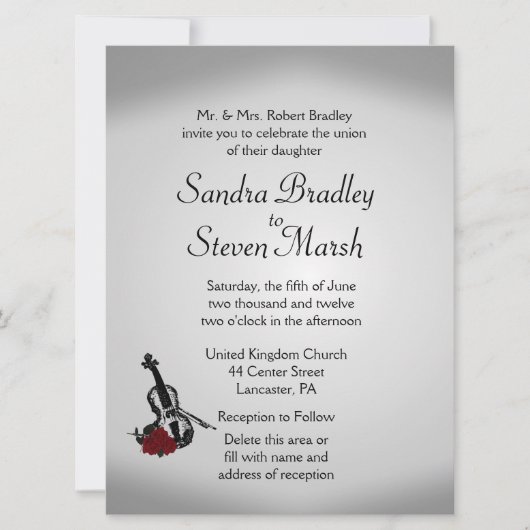 Violin Music Wedding Invitation 6,5 inch x 8,75 in Kaart (Voorkant)