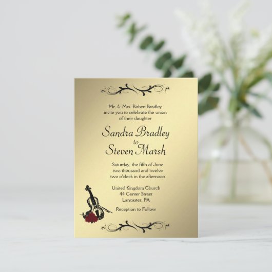 Violin Music Wedding Uitnodiging (Staand voorkant)