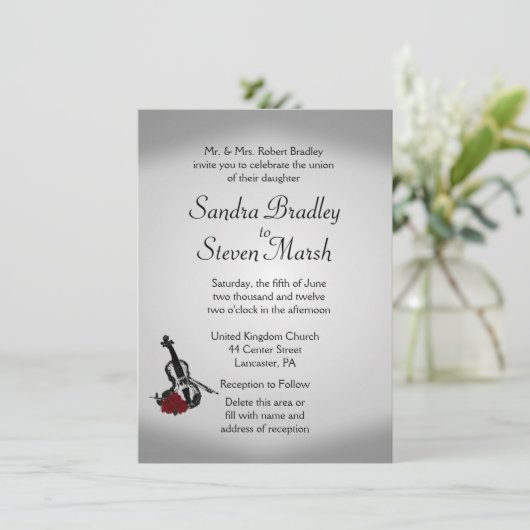 Violin Music Wedding Uitnodiging (Staand voorkant)