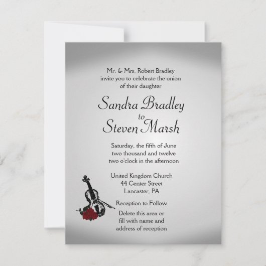 Violin Music Wedding Uitnodiging (Voorkant)