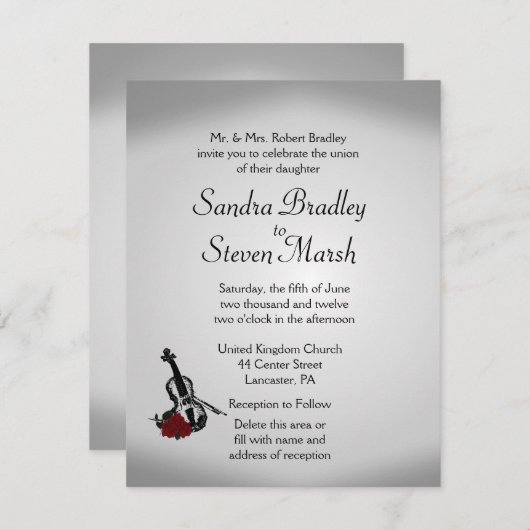 Violin Music Wedding Uitnodiging (Voorkant / Achterkant)
