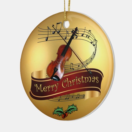 Violin ~ Musical Scroll ~ Gold ~ Merry Kerstmis ~ Keramisch Ornament (Links)