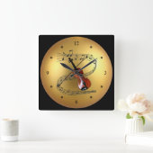 Violin ~Musical Scroll ~ Golden Wereldbol Backgrou Vierkante Klok (Huis)