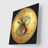 Violin ~Musical Scroll ~ Golden Wereldbol Backgrou Vierkante Klok (Hoek)