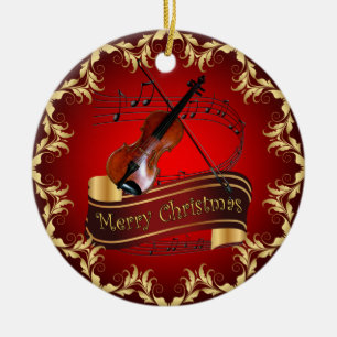 Violin ~ Musical Scroll ~ Merry Kerst~ * ~ Keramisch Ornament