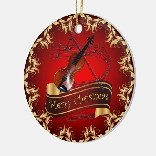Violin ~ Musical Scroll ~ Merry Kerst~ * ~ Keramisch Ornament (Links)