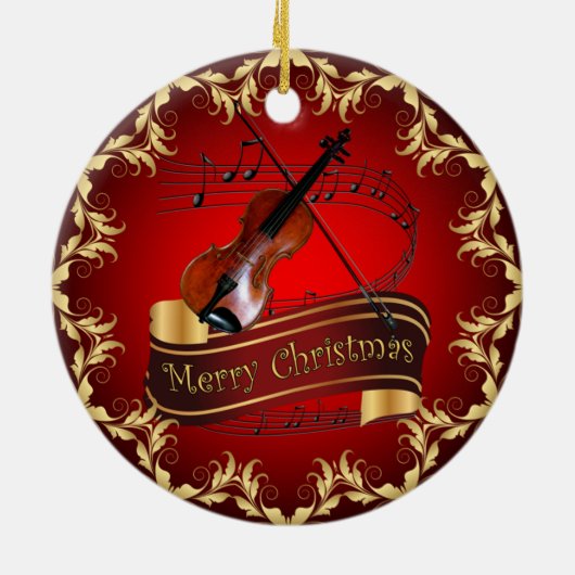 Violin ~ Musical Scroll ~ Merry Kerst~ * ~ Keramisch Ornament (Achterkant)